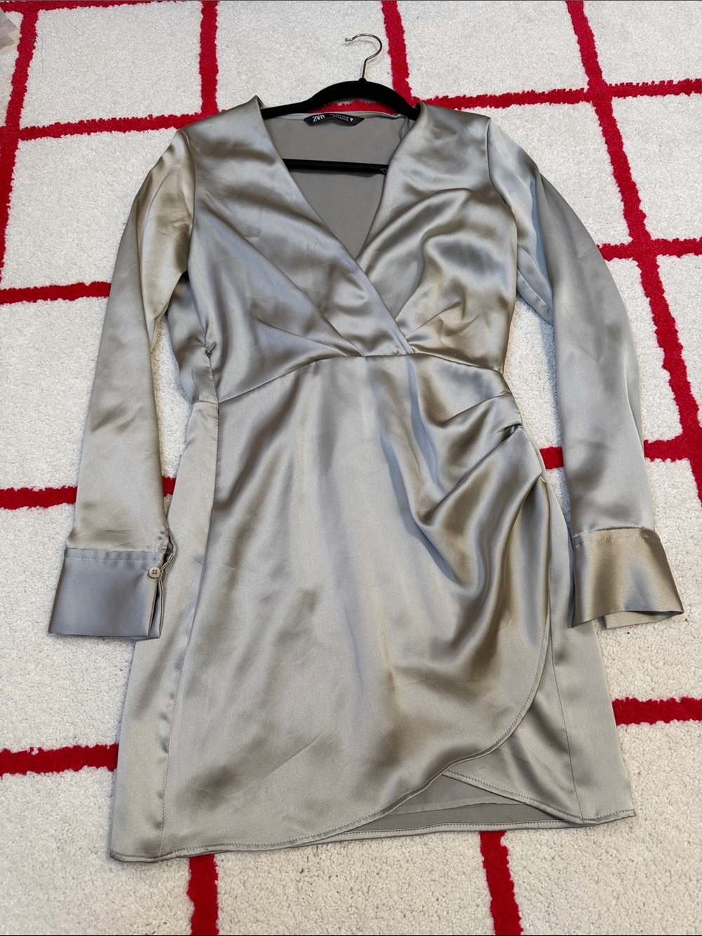 Zara Silver Satin Wrap-Style Mini Dress